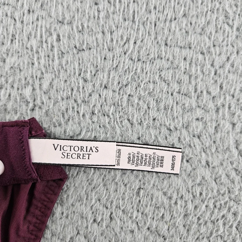 Victoria's‎ Secret Bra 34DD Burgundy Dream Angels Lined Demi Lace Mesh Underwire
